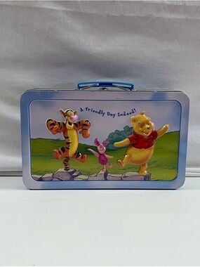 Disney Winnie the Pooh Blue and Yellow Metal Lunchbox - Friendly Day Artwork